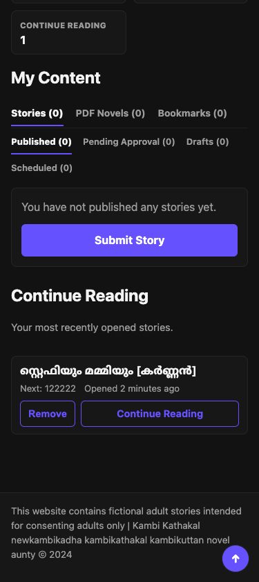 AMK dashboard Continue Reading section with the next chapter link